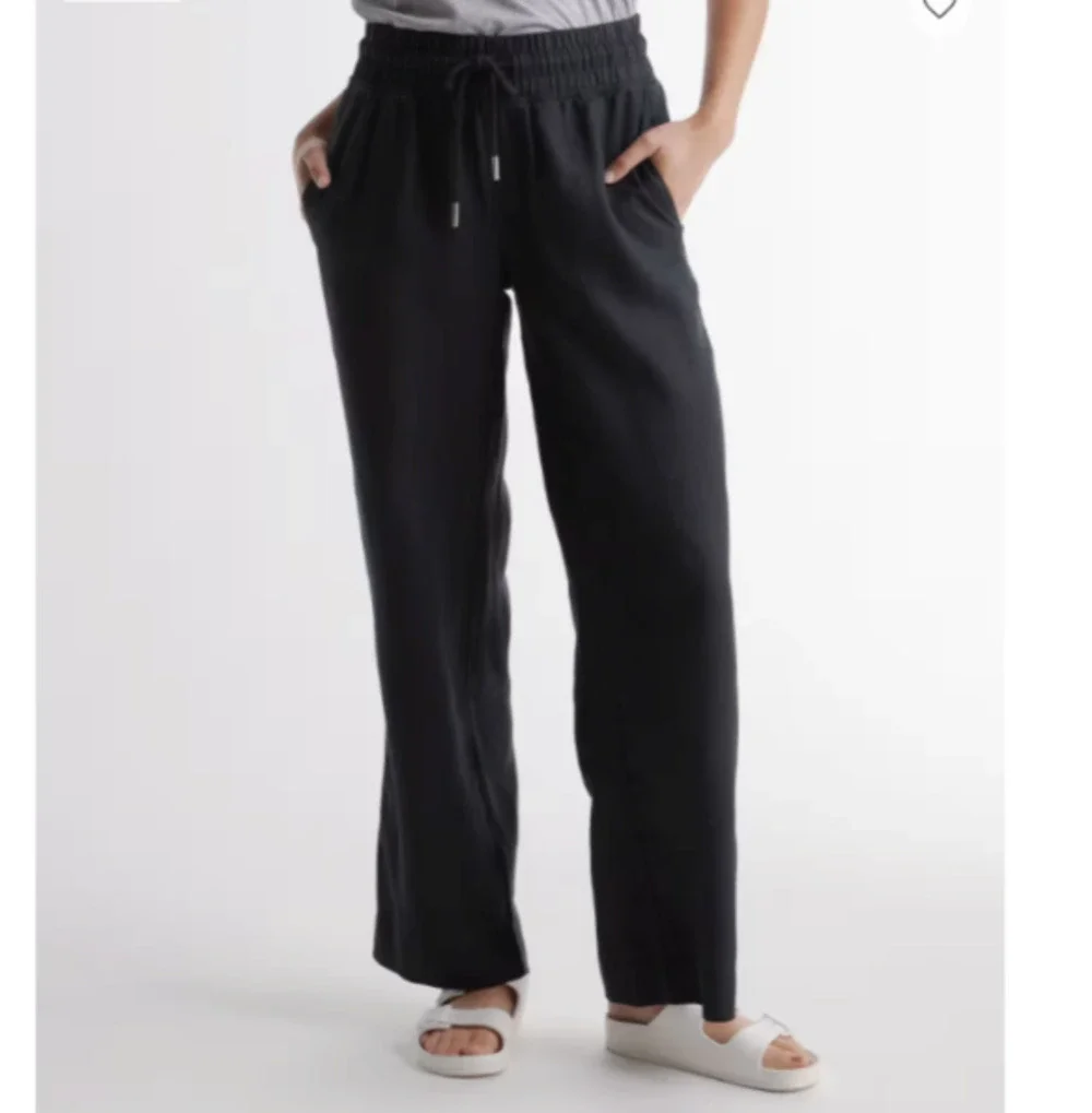 Quince Black 100% European Linen Wide Leg Pants Size S, bohemian, tropical, cool